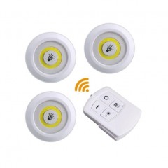 Set 3 spoturi LED cu telecomanda, prindere cu banda dublu adeziva, 2 trepte de iluminare