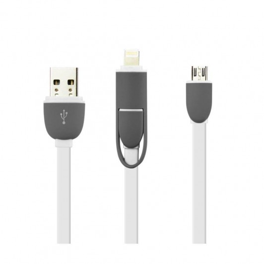 Cablu De Date MRG M-166, 2 in 1, Iphone 5/6 + Micro Usb, Alb C166