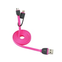 Cablu De Date MRG M-168, 2 in 1, Iphone 5/6 + Micro Usb, Roz C168