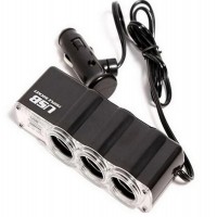 Priza Bricheta auto tripla cu USB, cu cablu Priza auto 3 prize si USB C262