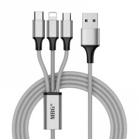 Cablu date si incarcare MRG M-532, 3 in 1, MicroUSB, Lightning, Type-C, Gri C532