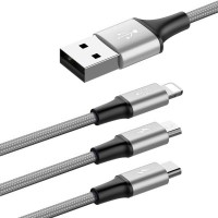 Cablu date si incarcare MRG M-532, 3 in 1, MicroUSB, Lightning, Type-C, Gri C532