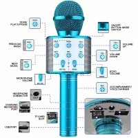 Microfon Wireless Karaoke MRG MWS858, Reincarcabil, Boxa, Albastru C1037