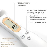 Cantar lingura MRG M500, 500g, Precizie 0.1g, TARA, LCD, Hold, Alb C1219