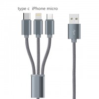 Cablu De Date 3 In 1 Iphone 5/6 + Micro Usb + Type C Negru pt Telefon Tableta C191