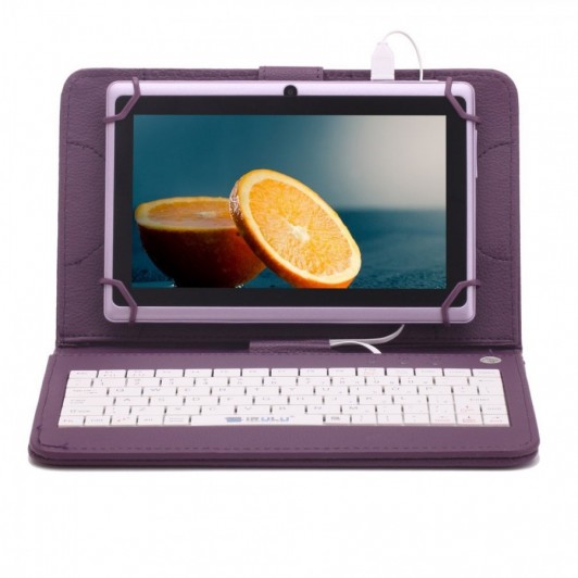 Husa Tableta 9 Inch Cu Tastatura Micro Usb Model X , Mov , Mapa , Prindere 4 Cleme C16