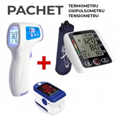 Pachet 3 produse: Pulsoximetru + Termometru infrarosu + Tensiometru digital