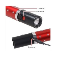 Electrosoc Stil Ruj cu Lanterna MRG M1202, Pentru Autoaparare, Legal, Rosu C994