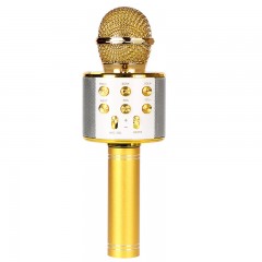 Microfon Wireless Karaoke MRG MWS858, Bluetooth, Reincarcabil, Boxa, Auriu C1033