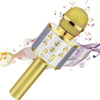 Microfon Wireless Karaoke MRG MWS858, Bluetooth, Reincarcabil, Boxa, Auriu C1033