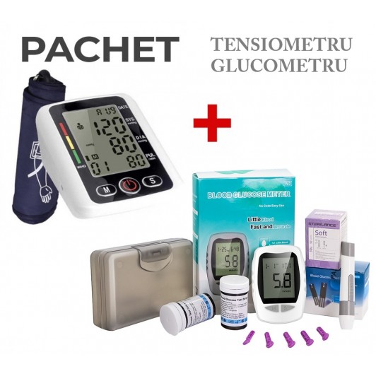 Pachet Tensiometru de Brat MRG M-X180 si Set Glucometru IVD KH100, cu 50 Teste si 50 Ace