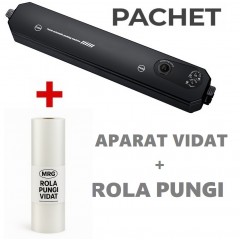 Pachet Aparat de Vidat si Sigilat Alimente MRG MFK01 cu Rola Pungi Vidat Gofrate MRG MJM 15x300 Cm