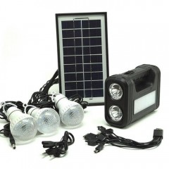 Kit solar GD8017 cu lanterna LED, 3 becuri, panou si USB pentru incarcare telefon