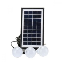 Kit solar GD8017 cu lanterna LED, 3 becuri, panou si USB pentru incarcare telefon