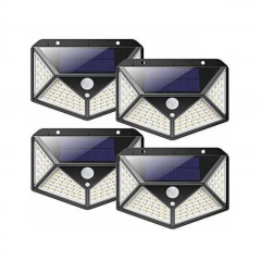 Set 4 Lampi solare cu 100 LED 2200 mAh, senzor de miscare, rezistente la apa