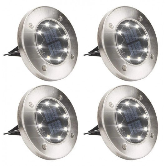 Set 4 lampi solare Disk Lights Metal cu 8 LEDuri