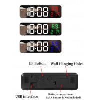Ceas digital cu alarma, termometru, umiditate, LED alb, verde sau rosu, 2 setari lumina
