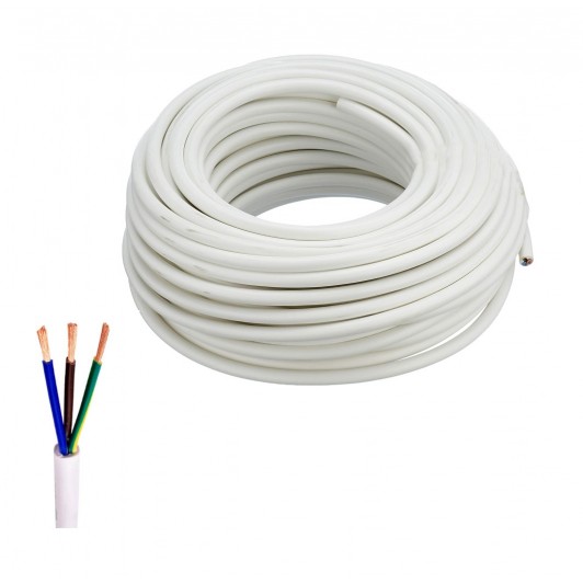 Cablu electric cu 3 fire, Rola 50 m, diametrul 1.5 mm, alb