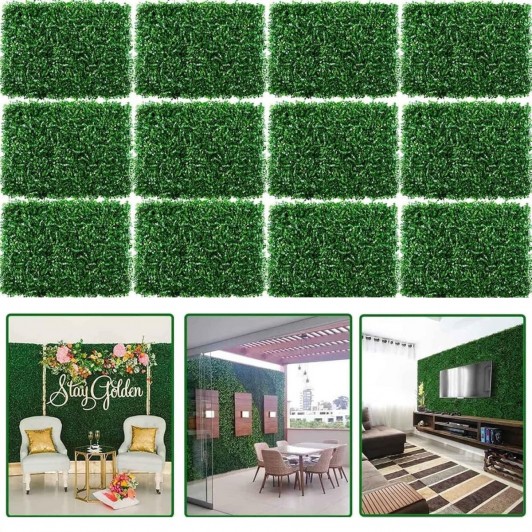 Panou verde din frunze artificiale Green Garden 40 x 60 cm, set 10 bucati