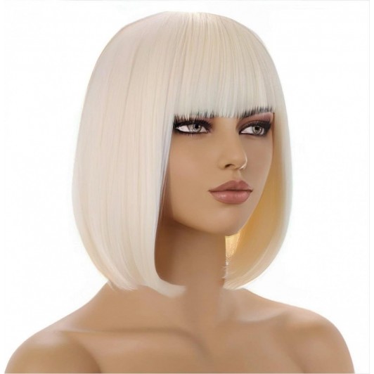 Peruca par blond, tunsoare bob cu breton