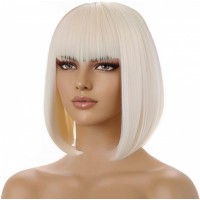 Peruca par blond, tunsoare bob cu breton