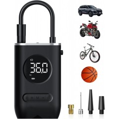 Compresor electric, portabil, 4 adaptoare, 11 bari, afisaj led, lanterna, pentru umflare roti, mingi