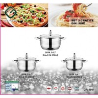 Set 3 oale cu capac, inox, compatibile cu plite pe gaz sau inductie