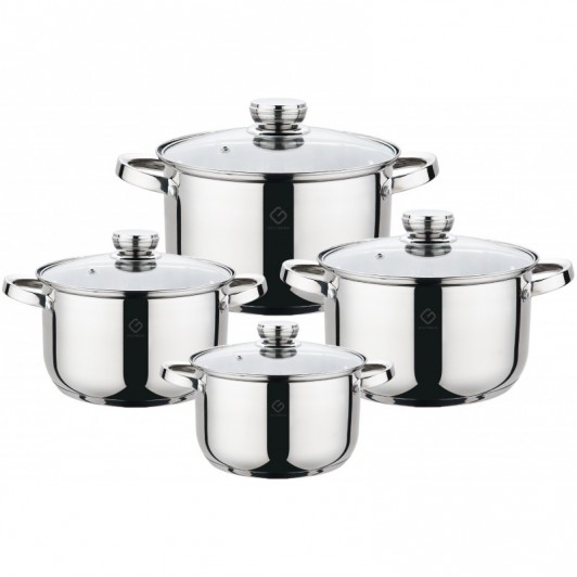 Set 4 oale cu capac, inox, compatibile cu plite pe gaz sau inductie