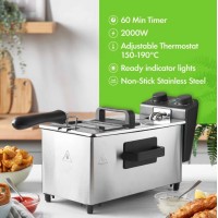 Friteuza electrica din inox, 3 litri, 2000 W, termostat ajustabil, capac transparent