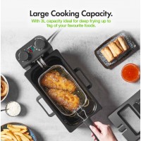 Friteuza electrica din inox, 3 litri, 2000 W, termostat ajustabil, capac transparent