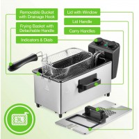 Friteuza electrica din inox, 3 litri, 2000 W, termostat ajustabil, capac transparent