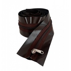 Fermoar maro cusut pe banda de intaritura 3 m lungime x 10 cm latime, pentru folie terasa, prelate Fermoar maro cusut pe banda de intaritura 3 m lungime x 10 cm latime, pentru folie terasa, prelate