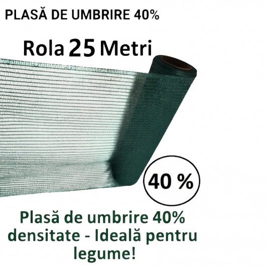 Plasa verde opaca 1.5 m x lungime 25 m, umbrire si protectie, opacitate 40%, Gratuit 50 coliere