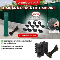 Plasa verde opaca 2 m x 25 m lungime, umbrire si opacitate 40%,GRATUIT 10 clipsuri + 50 coliere