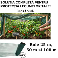 Plasa verde opaca 2 m x 25 m lungime, umbrire si opacitate 40%,GRATUIT 10 clipsuri + 50 coliere