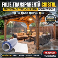 Folie cristal 0,8 m x 20 m x 1,2 mm transparenta, inchidere terase, foisoare, ultra rezistenta