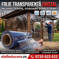 Folie cristal 1,4 m x 10 m x 0,3 mm transparenta, inchidere terase + Kit montaj inclus