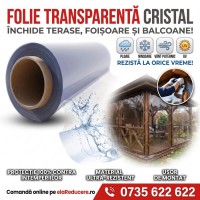 Folie cristal 1,4 m x 20 m x 0,3 mm transparenta, inchidere terase, foisoare, rezistenta