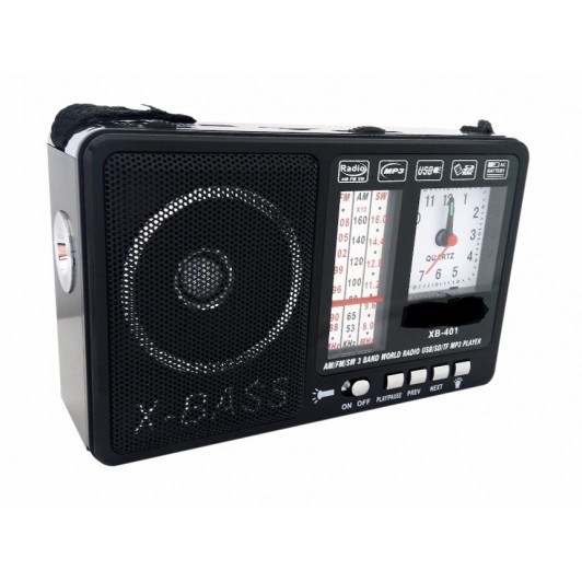 Radio portabil , ceas, usb stick Mp3, lanterna cu acumulator alimentare 220v  si baterii XB-401C