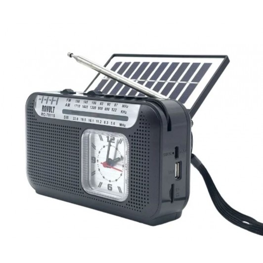 Radio portabil solar cu 3 benzi AM ,FM ,SW ,Bluetooth,mp3 ,ceas  si acumulator RO-7011S