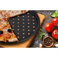 Tava perforata pentru pizza, VN-SL-P1009, 28 x 1.4 cm, otel carbon
