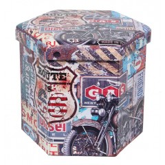 Taburet pliabil hexagonal cu spatiu de depozitare, 43x38x38 cm, Model Bike Multicolor