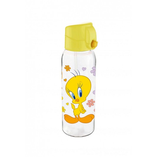 Sticla cu pai, dimensiune 6 x 6 x 21 cm, 500 ml, curea de umar, model Tweety