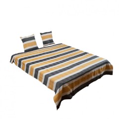 Set cuvertura de pat king size cu 2 huse pentru perna, 200x220 cm, dungi galben cu gri, Multicolor