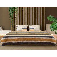 Set cuvertura de pat king size cu 2 huse pentru perna, 200x220 cm, dungi galben cu gri, Multicolor