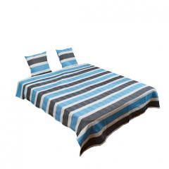 Set cuvertura de pat king size cu 2 huse pentru perna, 200x220 cm, dungi sky, Multicolor
