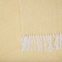 Cuvertura pled king size, 160 x 200 cm, bumbac cu poliester, zig zag galben cu alb