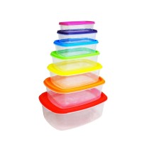 Set 7 caserole dreptunghiulare din plastic cu capac, Multicolor