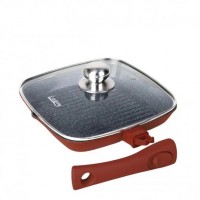 Tigaie grill cu capac, aluminiu turnat, acoperire ceramica, maner detasabil, 28x4 cm, Multicolor