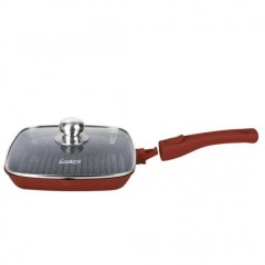 Tigaie grill cu capac, aluminiu turnat, acoperire ceramica, maner detasabil, 24x4 cm, Multicolor